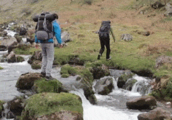 A person falling over while hiking